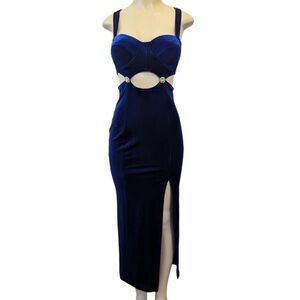 Blue velvet bustier 80s bodycon dress. Small.